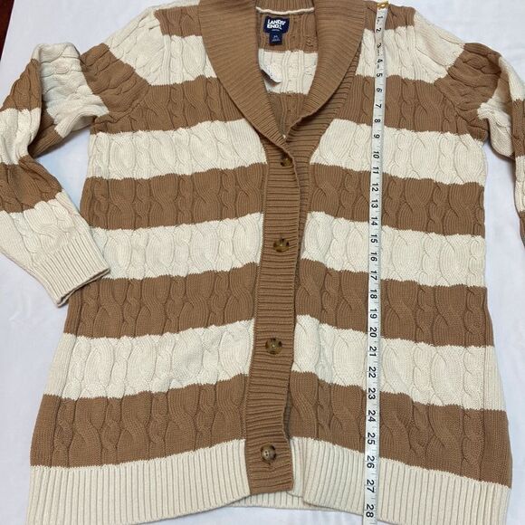 Lands End Drifter Shawl Neck Cable Sweater Cardigan Stripe Size M - Picture 7 of 11